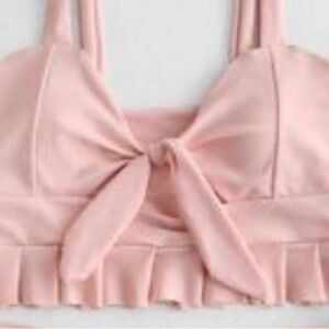 ZAFUL Knot Cut Elegant Pink Bow Bikini Top Only! Size 6